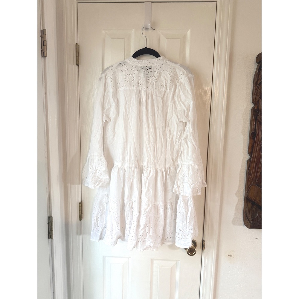 AQUA Swim White Eyelet Tiered Mini Dress Cover Up Bloomingdales Exclusive Medium - Picture 3 of 3